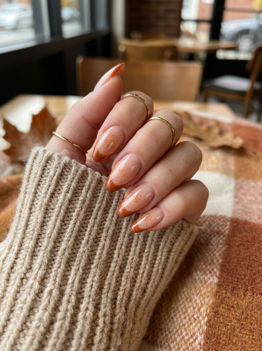 Pumpkin Spice French Almond Nails als Almond Fall Nails Inspiration 2026